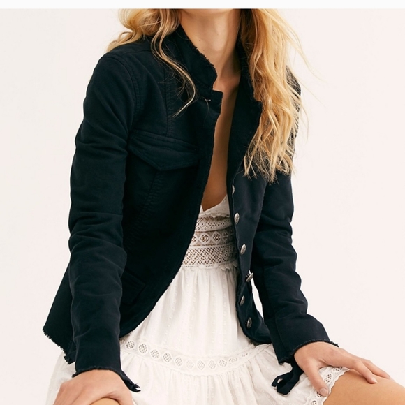 Free People Elsa Sergeant Jacket Black Womens Small EUC - Picture 2 of 9